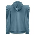 thumbnail image 6 of UJNDER Women's Hooded Sweatshirt Solid Color Drawstring Puff Sleeve Pullover Long Sleeve Casual Winter Blue L, 6 of 6