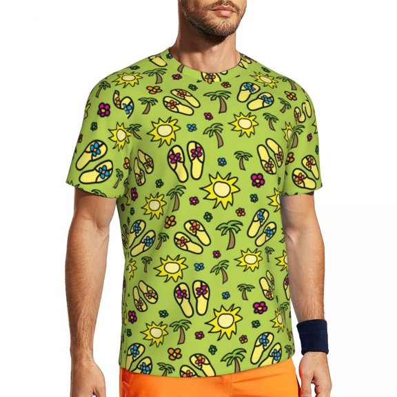 T Shirt For Men Bright Vacation Gym T-Shirt Summer Flip Flops Palm Tree Casual Harajuku Tshirt For M