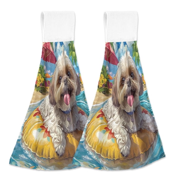 BZSMCE Hanging Hand Towels Fashion Tropical Float Buddy Pattern 2-Pack - Velcro Style Bathroom Kitchen Towels