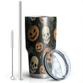 thumbnail image 2 of 30oz Skull Pumpkin Halloween Pattern Tumblers Stainless Steel Tumbler with Lid and Straw,Vacuum Insulated Double Wall Travel Tumbler Cups Mug with Cleaning Brush for Coffee,Tea, 2 of 7