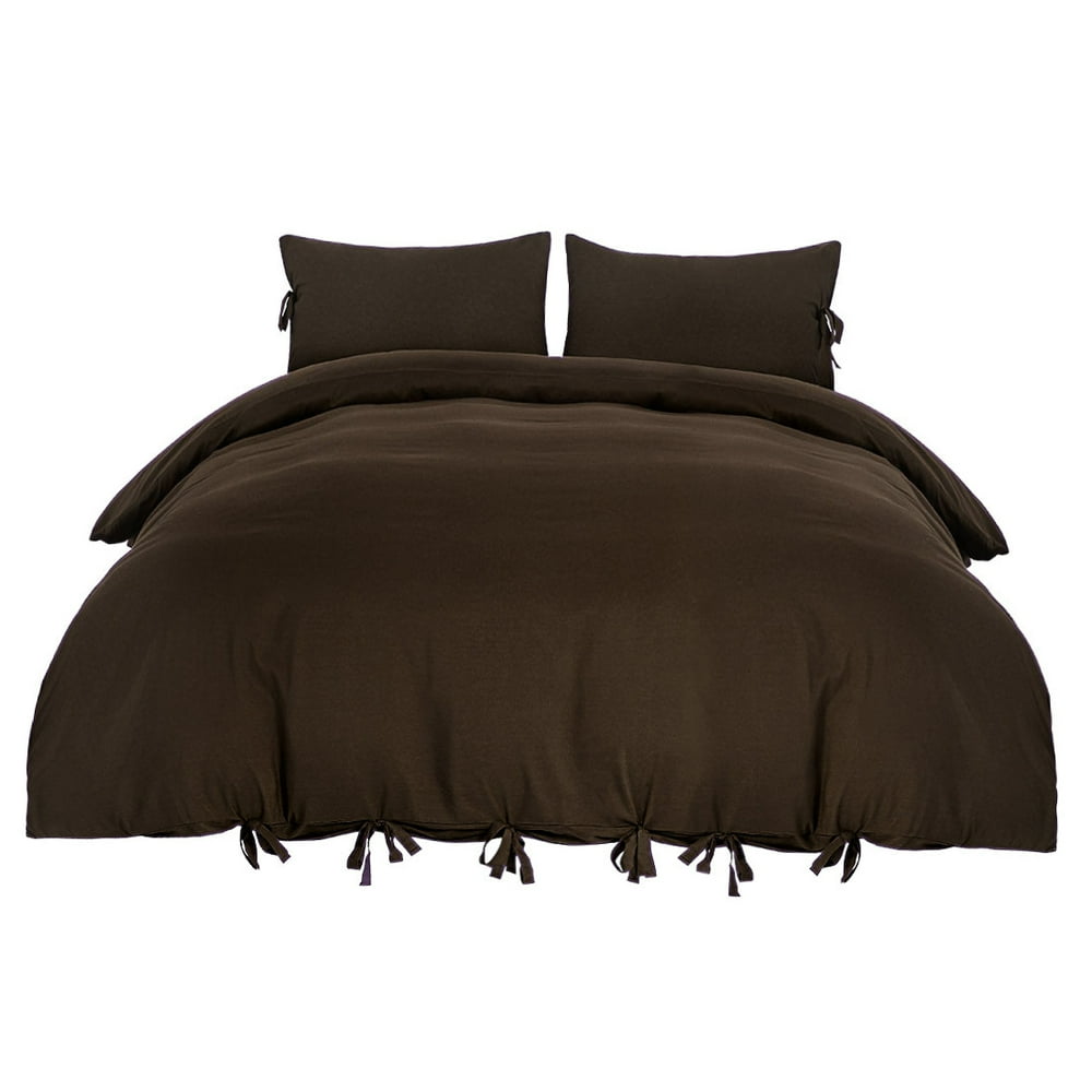 Unique Bargains 3Pack Bow Tie Duvet Cover Bedding Set Twin Dark Brown