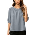 thumbnail image 2 of Womens Cotton Linen T Shirts Elbow Length Sleeve Crew Neck Tops for Women Summer Lightweight Tshirts, 2 of 6