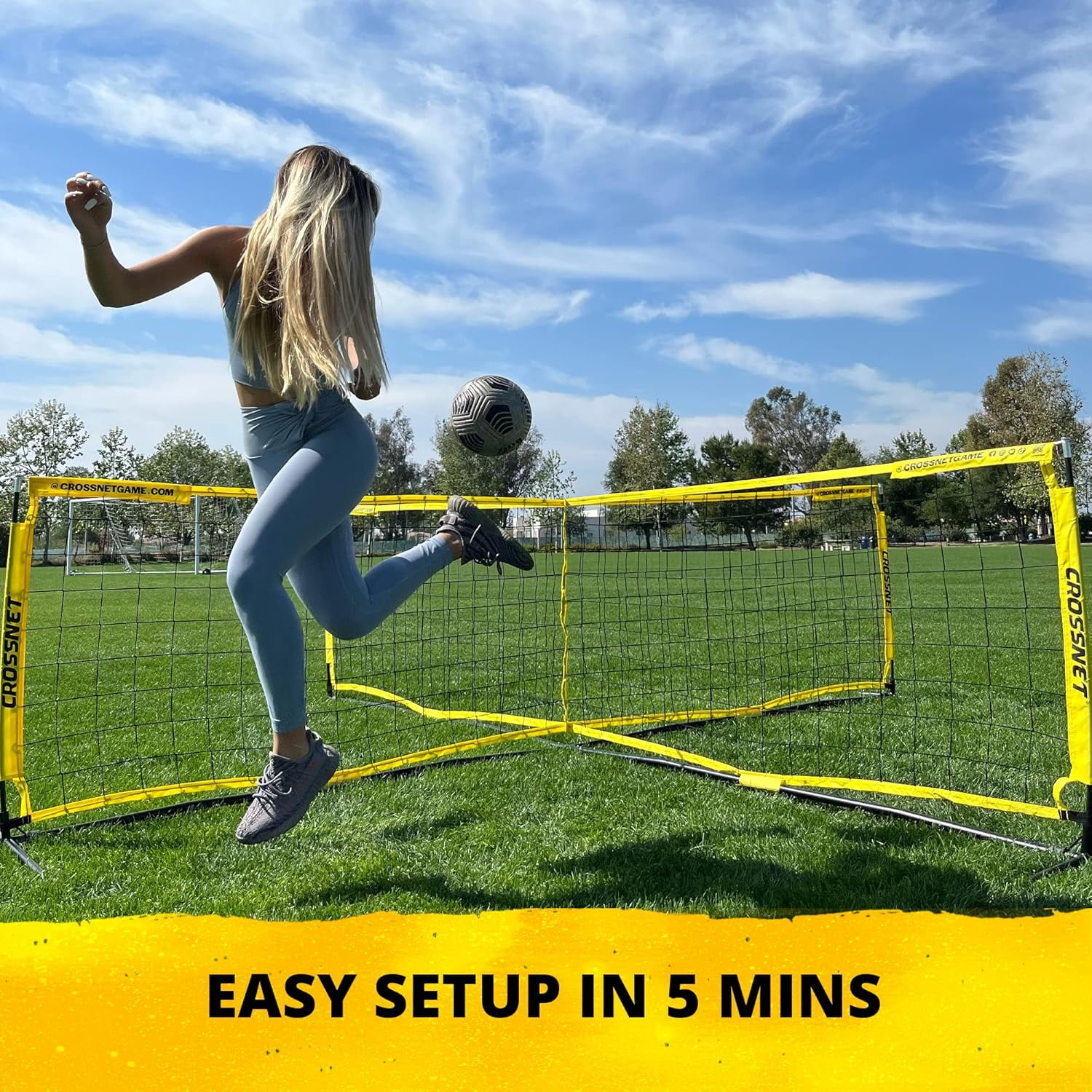 CROSSNET Four Square Soccer Game - Outdoor Sport Games for Adults and Family - Soccer Tennis Nets for Backyard & Parks - Quick Assemble and Portable - Training Soccer Equipment for Kids and Adults