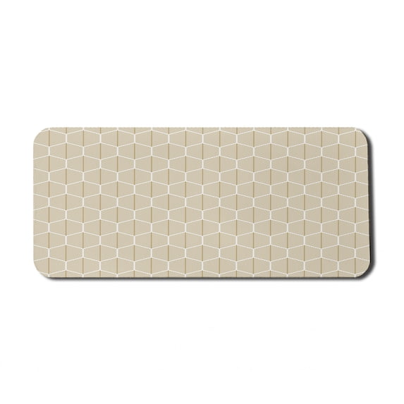 Geometric Computer Mouse Pad, Fishbones in Hexagonal Shaped Frames Design in Honeycomb Hex Sequence, Rectangle Non-Slip Rubber Mousepad X-Large, 35" x 15", Pale Brown and White, by Ambesonne