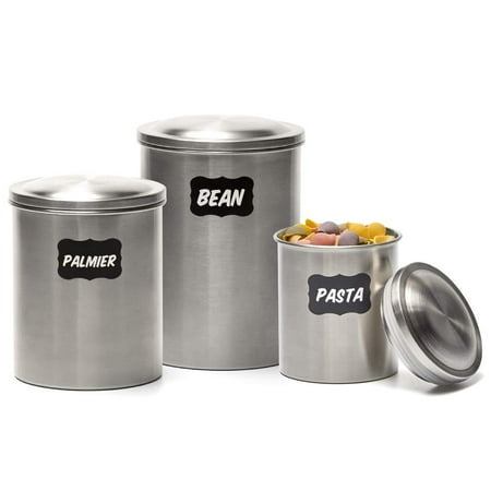 EZOWare 3 Piece Air Tight Stainless Steel Canister Kitchen Food Storage Can Container Jar Set with Lids and Labels for Tea Coffee Sugar Nuts Flour Food Grains Beans Pasta