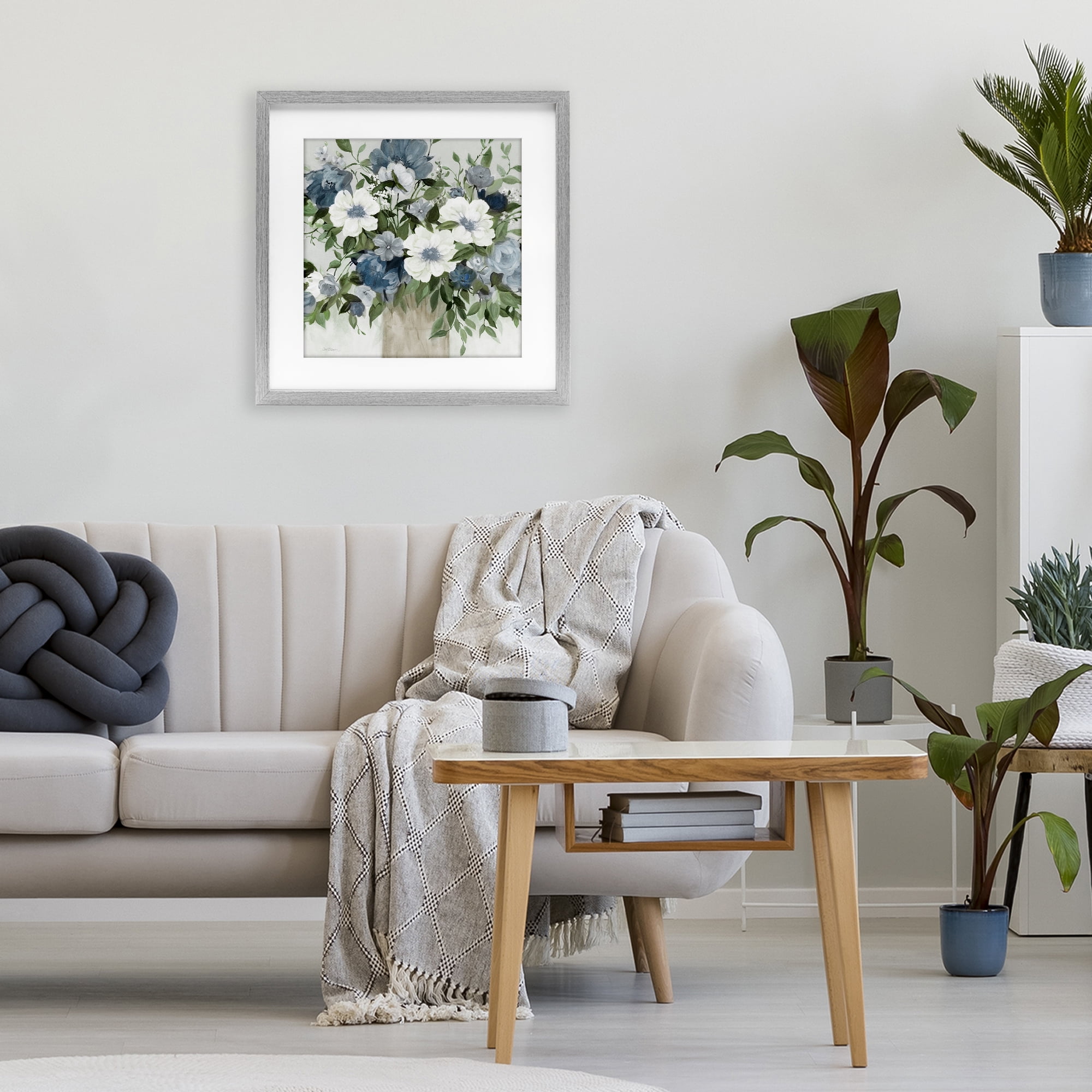 Stupell Industries White & Grey Blossoms Gray Framed Print Under Glass, design by Carol Robinson