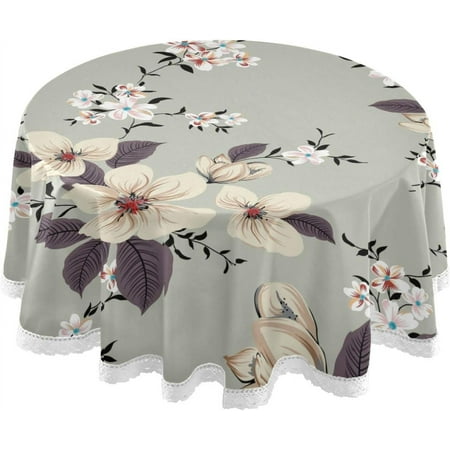 SKYSONIC Vivid Wild Flowers Tablecloth Durable 60 Inch Round Table Cloth Waterproof Stain Proof Camping Tablecloths for Outdoor Picnic Family Dinner Restaurant Decoration