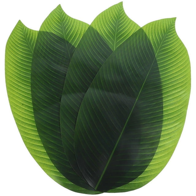 4pcs Artificial Banana Leaves Faux Leaves Hawaiian Luau Party Decorative Leaves
