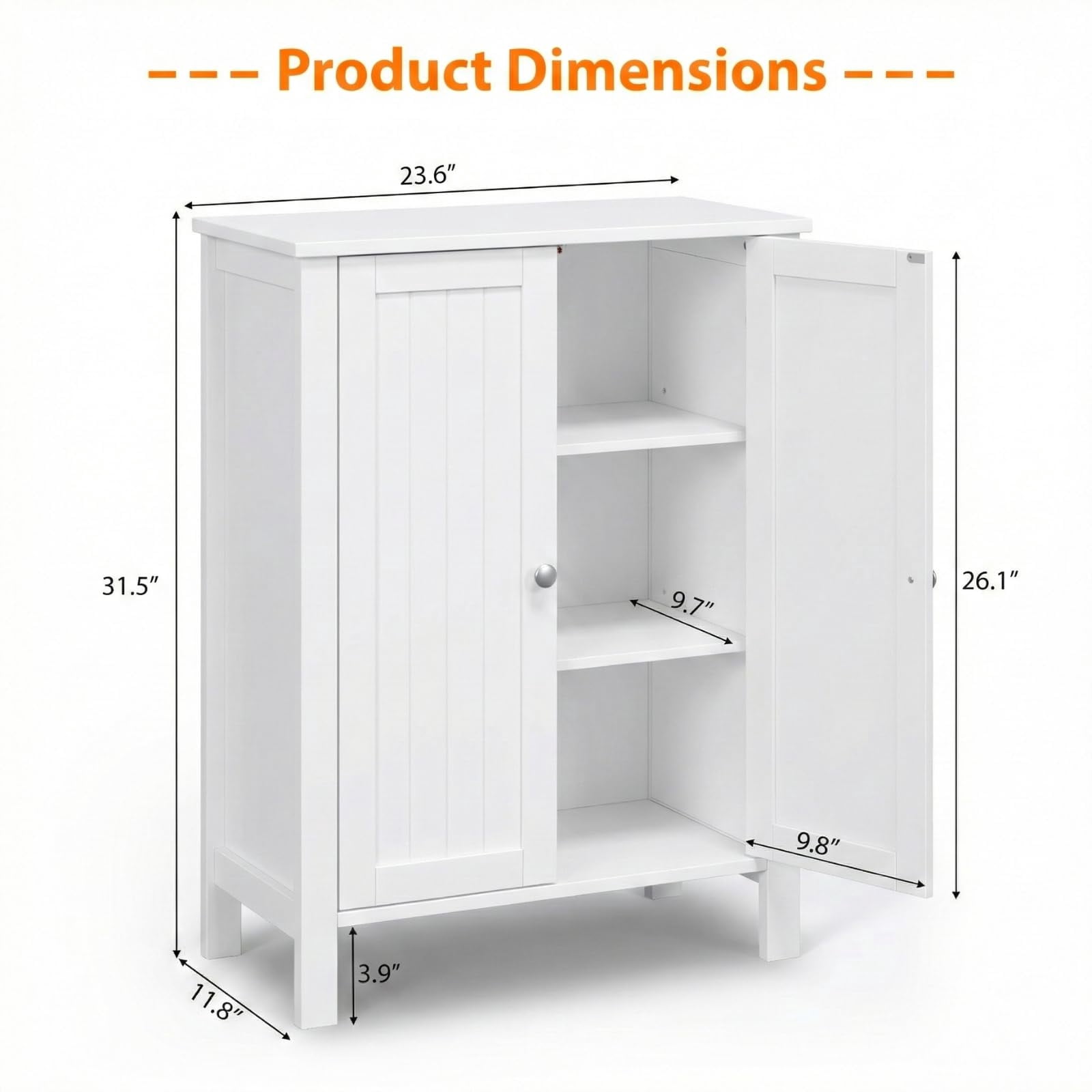 Freestanding Bathroom Floor Cabinet, Double Door Storage with Adjustable Shelf, Space Saver for Small Bathroom, Modern Decorative Furniture, White