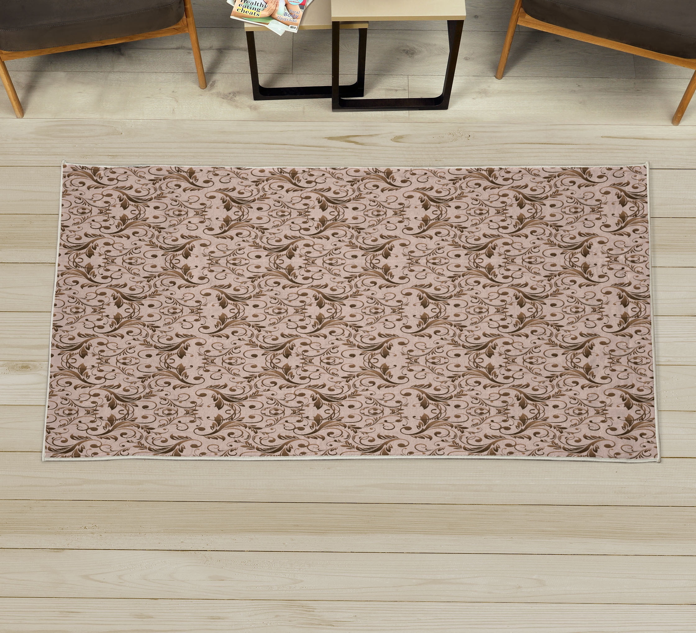 Victorian Peach Color Rug Victorian Decorative Rug, Vintage Floral Forms Ivy Swirls Flowers ...
