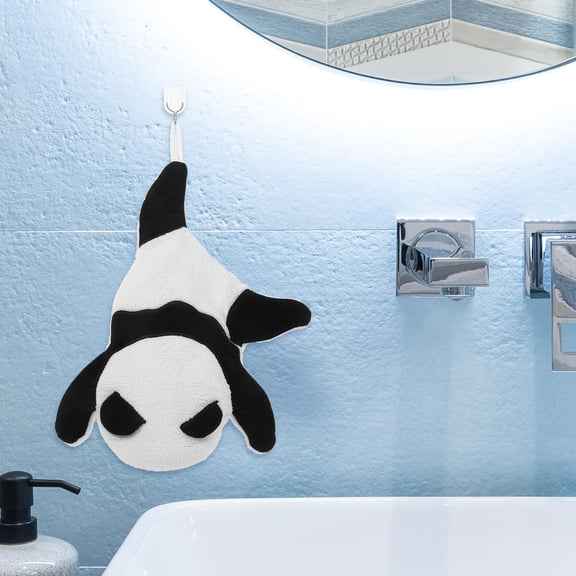 BESTYASH Absorbent Coral Fleece Hanging Hand Towel with Cute Panda Design for Bathroom and Kitchen Use