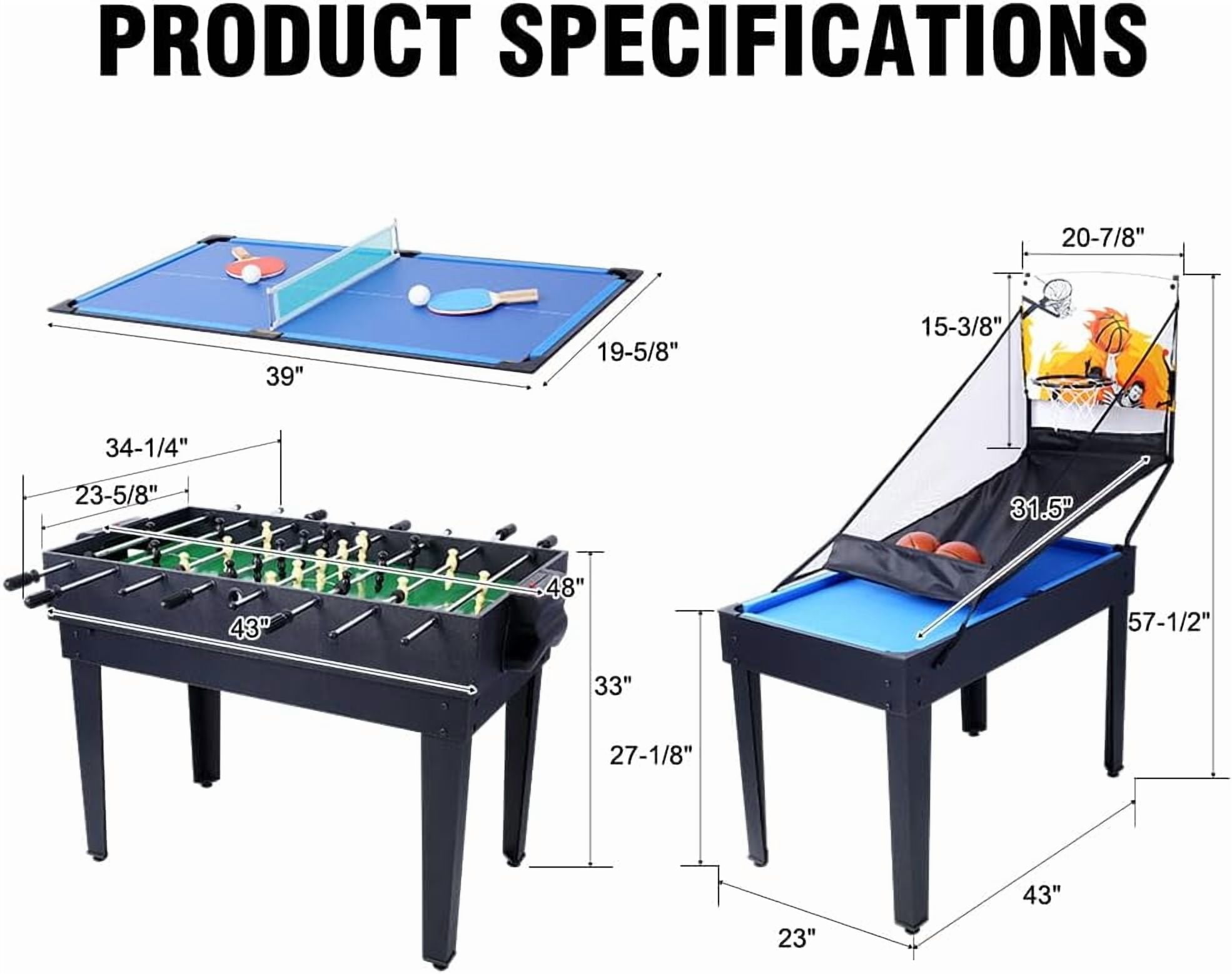 Rugerasy 5 in 1 Multi-Game Table,Combo Game Table with Billiards,Push Hockey,Foosball,Ping Pong,Basketball for Adults,Portable Multi Game Combination Table Set for Home,Game Room,Black/blue
