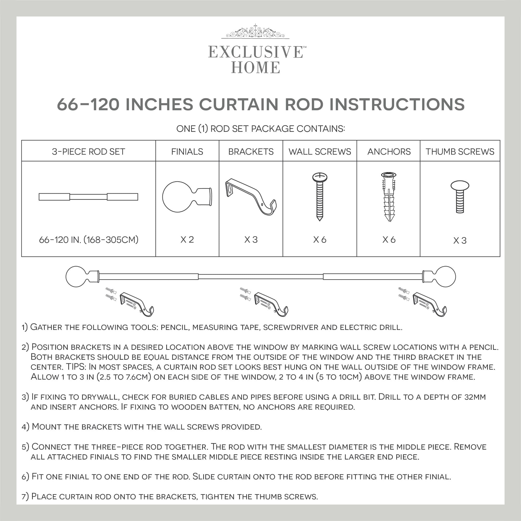 Exclusive Home Contemporary, Modern Matte Ball Adjustable Set, 66 in - 120 in