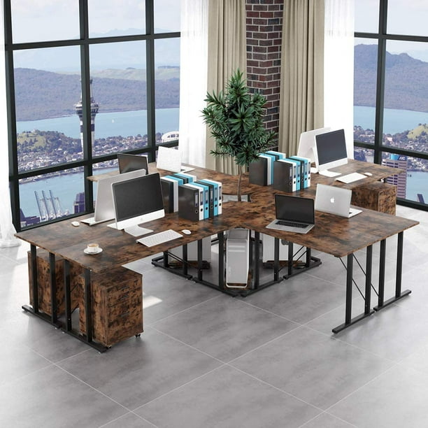 83 Inch Industrial L Shaped Desk With File Cabinet Letter Size Large Computer Reversible Study Table Workstation For Home Office Storage Drawers Rustic Brown Com 83 Inch Industrial L Shaped Desk With, Large Corner Desk With Filing Cabinet
