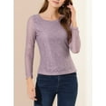 thumbnail image 5 of INSPIRE CHIC Women's  Round Neck Long Sleeves Sheer Flower Embroidery Lace Blouse XL Purple, 5 of 7