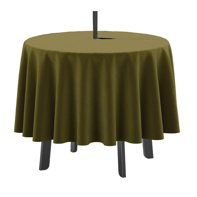 Vargottam Nappe Ronde Intérieure/extérieure 58 Pouces avec Parasol, Nappes de Patio Imperméables à Fermeture Éclair, Couvertures de Table Printemps/été pour Table Circulaire/bbqs/pique-Nique - Vert Olive
