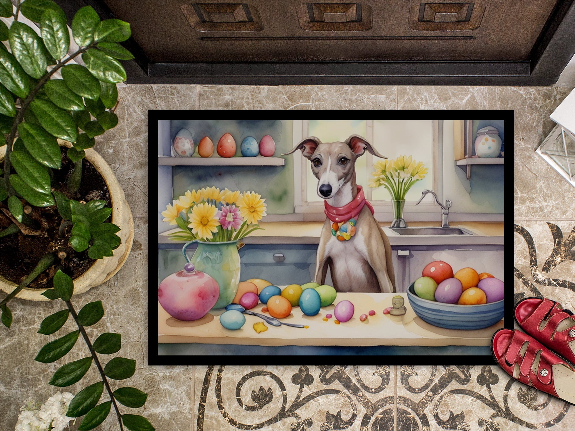 Decorating Easter Whippet Doormat 27 in x 18 in