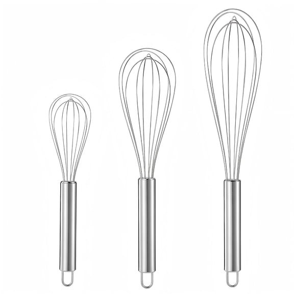 3 Pack Stainless Steel Whisks Set, 8 10 12 Inch Balloon Wire Whisk for Cooking, Egg Beater Kitchen Tool for Mixing, Baking, Whipping and Blending
