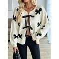 thumbnail image 4 of Women Tie Front Sweater Cardigan Trendy Y2k Knitted Cardigan Cream White S, 4 of 8