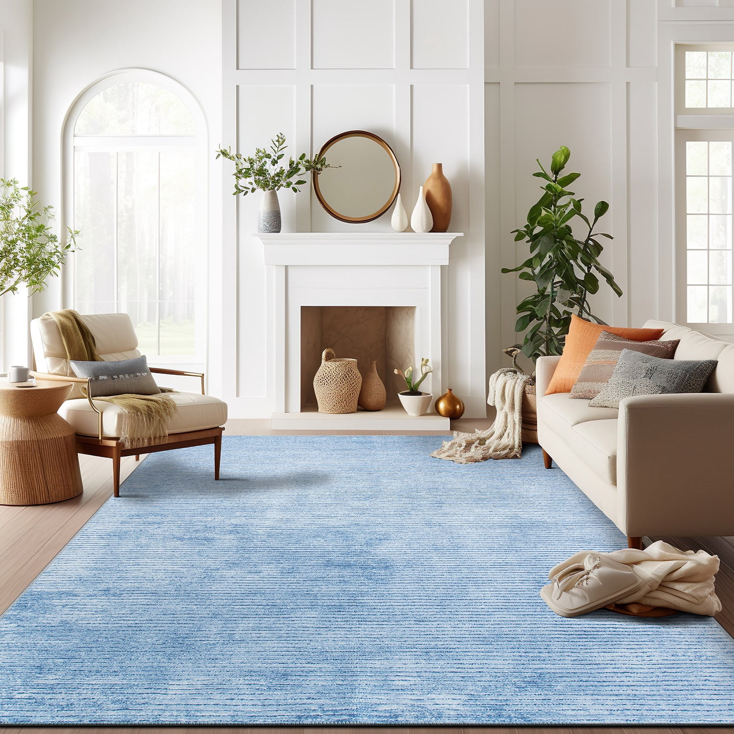 World Rug Gallery Contemporary Distressed Stripe Machine Washable 7'7"x9'6" Blue Area Rug