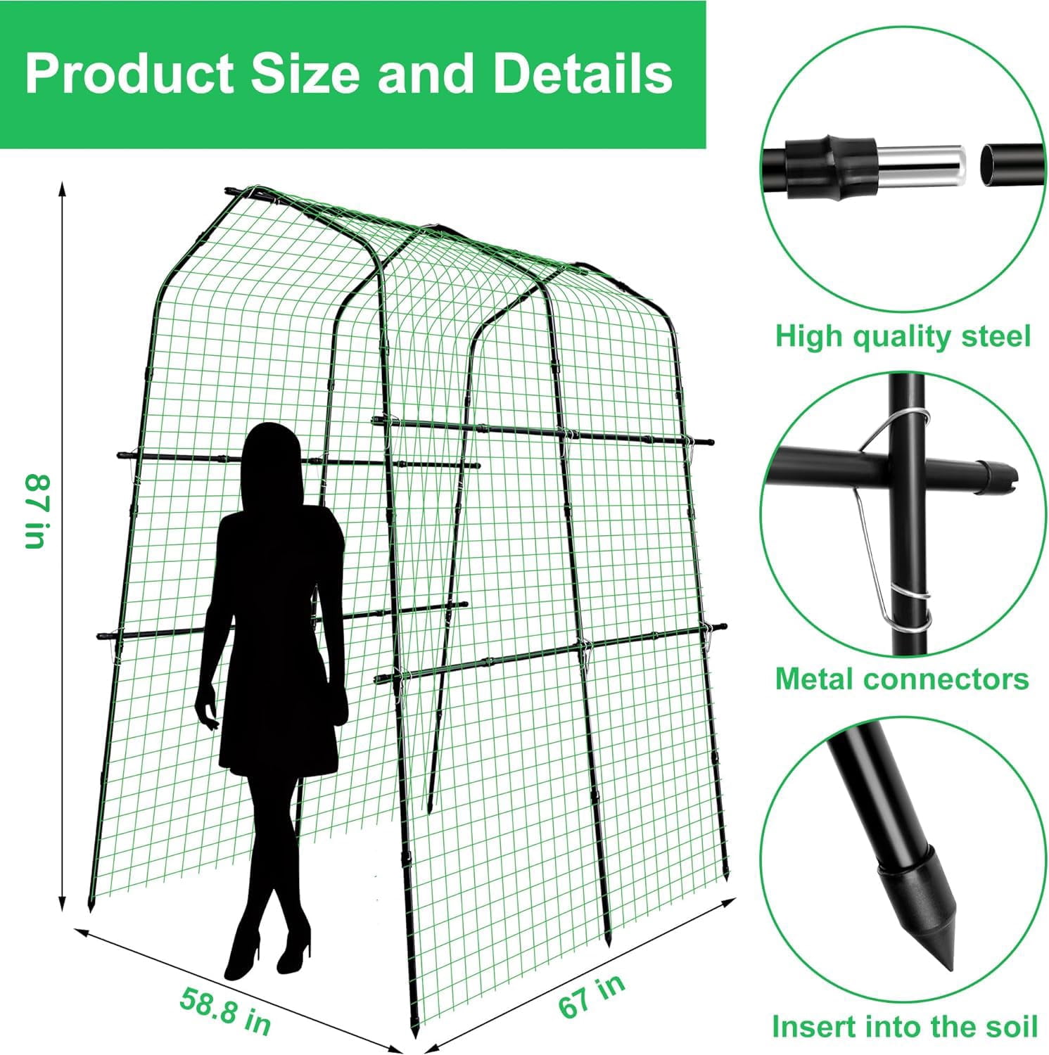 Ebaokuup 87 inch Metal Garden Arch Trellis with Climbing Net for Plants, Flowers and Vegetables