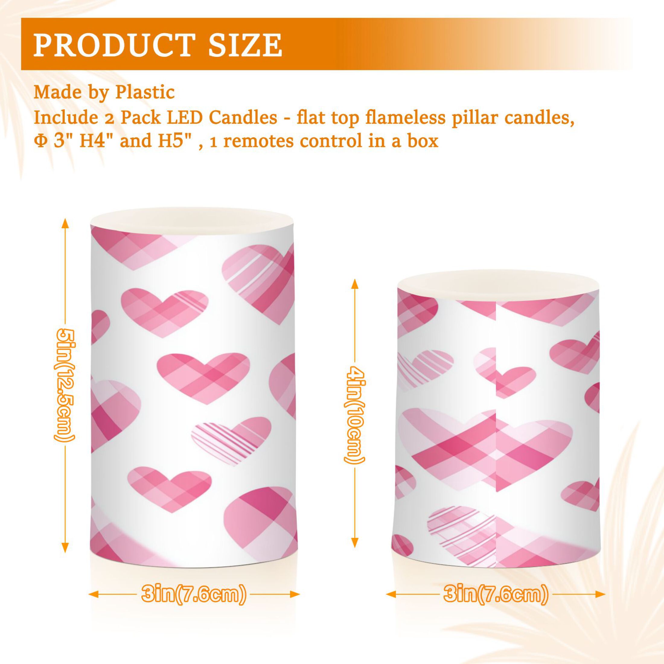 2 PCS Flameless Candles with Remote Timer LED Battery Operated Flickering Candle Light for Wedding Table Home Decoration Gifts Seamless Pink Heart Pattern