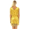 thumbnail image 2 of Lejafay Women's Sequins Tassels Fringe Latin Dance Costume Cocktail Party Dresses Gold XL, 2 of 7
