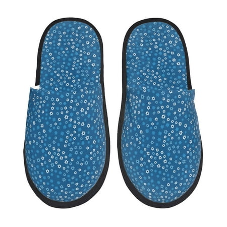 Balery Blue Star Print Slient Indoor Furry Fleece Comfort House Shoes Soft Non-Slip Home Shoes Cotton slippers House Slippers-- Large