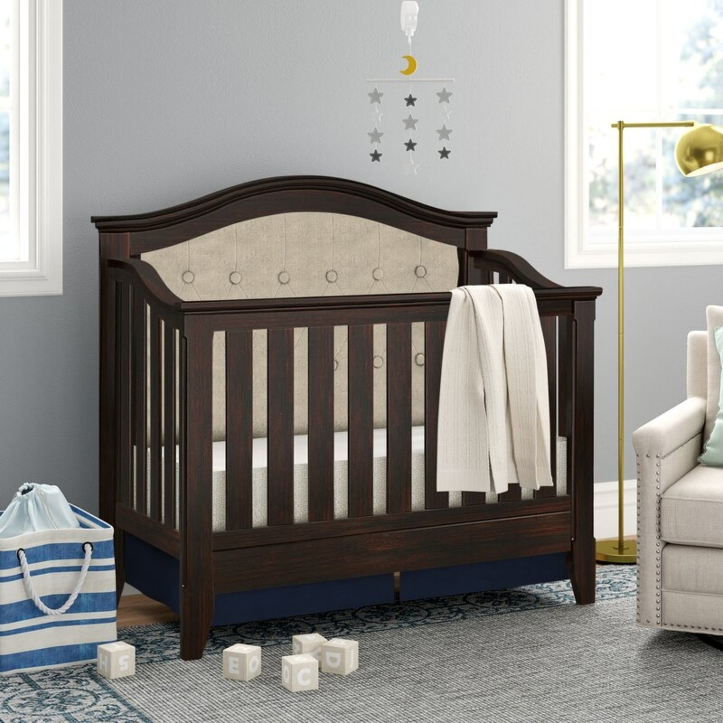 Magnolia Upholstered 4in1 Convertible Crib, Espresso/Beige Walmart