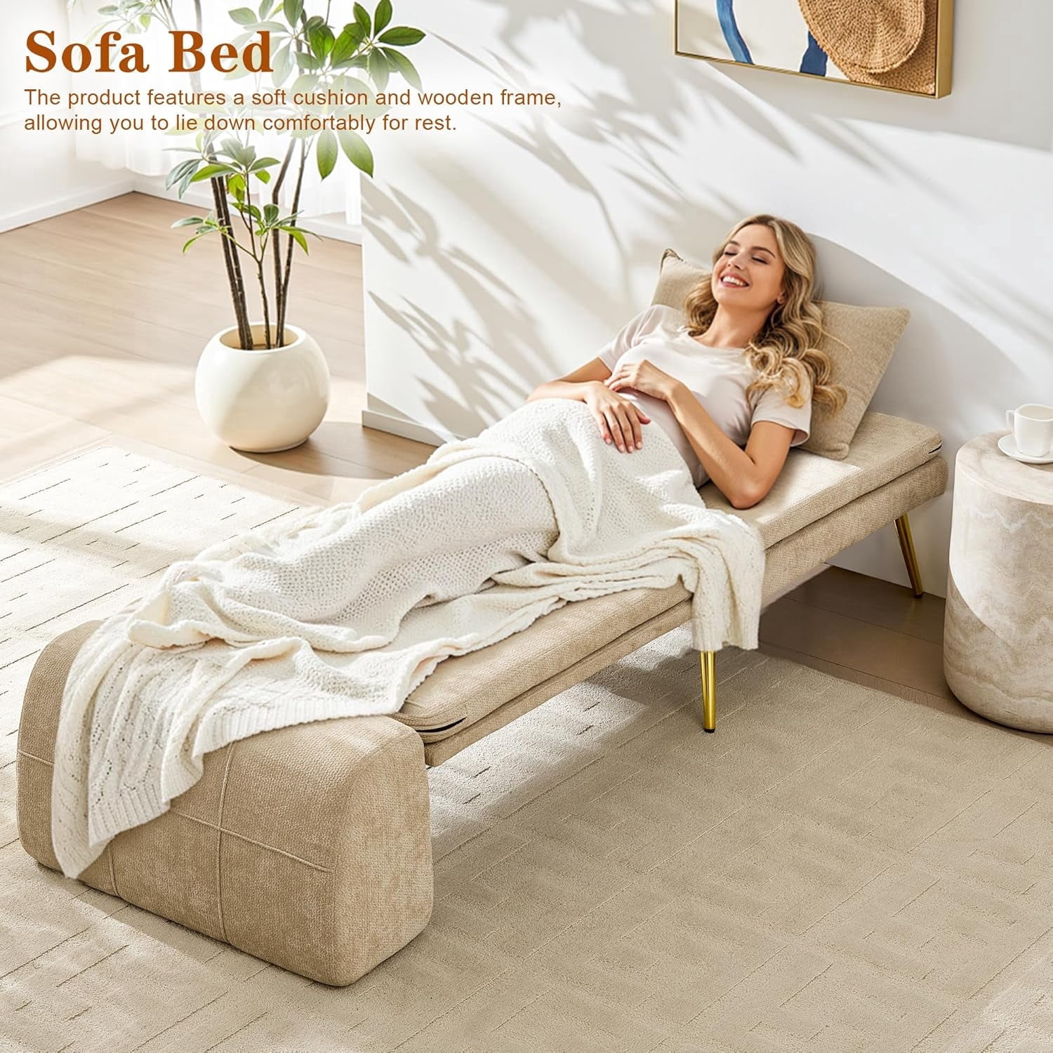 Akaber 3-in-1 Futon Sofa Bed, Chenille Sleeper Chair with Back Support & Pillow, Wood Frame, Metal Legs