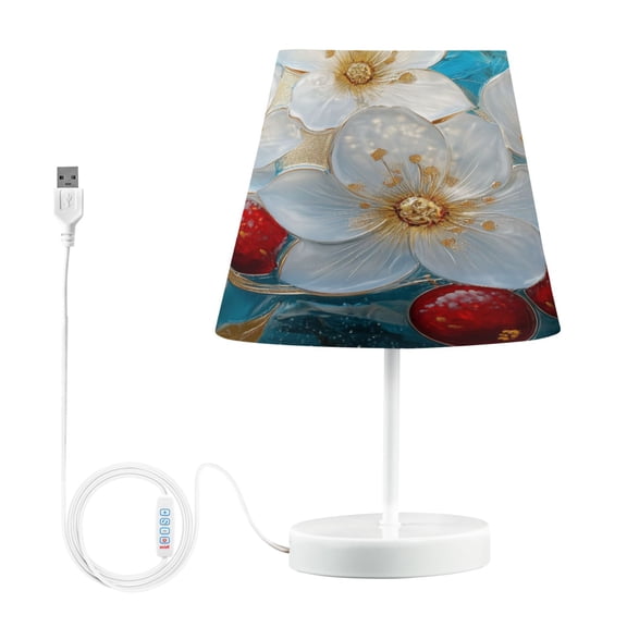 BZSMCE Table Lamp Creative Glass Flowers with Gold Accents Simple Pattern Night Light