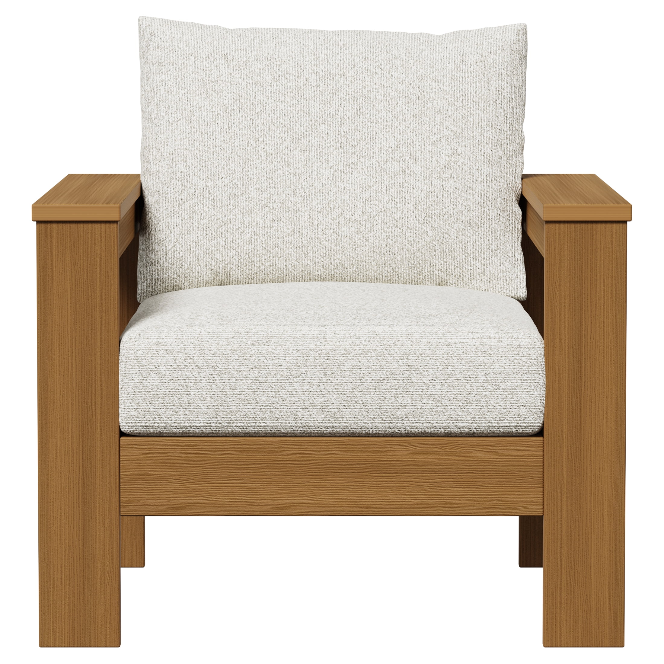 Better Homes & Gardens Ezra Outdoor HDPE Club Chair, Teak with Cream Boucle Cushions