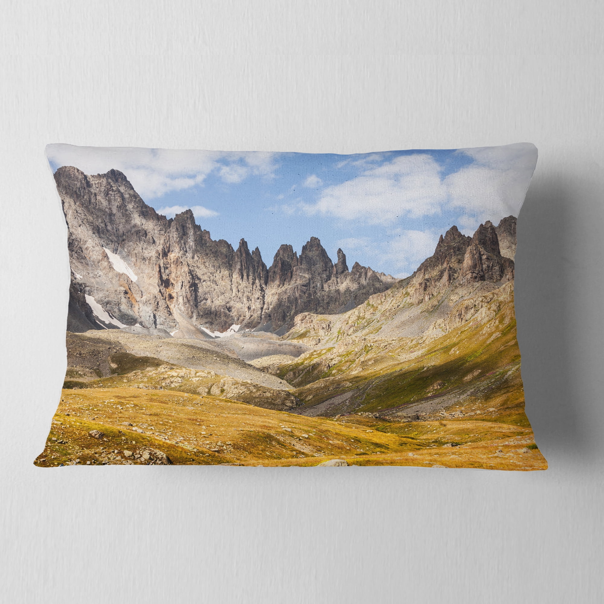 Designart Hills and Valleys in Golden Morning - Landscape Photography Throw Pillow - 12x20