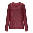 thumbnail image 2 of Long Sleeve Shirts for Women Glitter Sequin Top V Neck Casual Sparkle Blouse Night out Tops Party Clubwear, 2 of 3