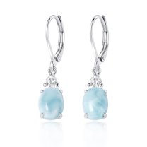 GEMSME Dangle Earrings for Women 925 Sterling Silver Oval Larimar Earring Dainty Jewelry