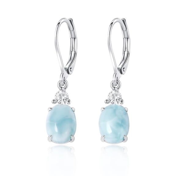 GEMSME Dangle Earrings for Women 925 Sterling Silver Oval Larimar Earring Dainty Jewelry