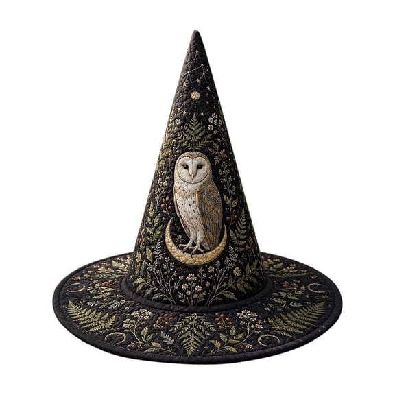 Halloween Quilted Witch Hat, 16.9x11.8in Embroidered Polyester Hat with Wide Brim, Soft and Comfortable, Party and Themed Cosplay Costume Accessory