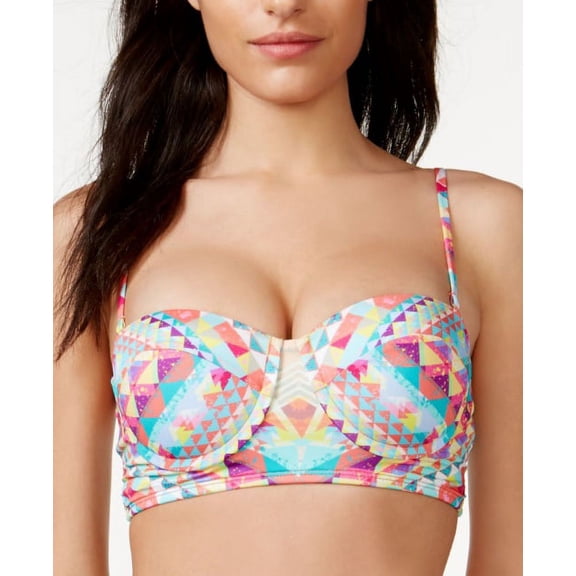 Bar III MULTI Printed Long Line Bikini Swim Top, US Large