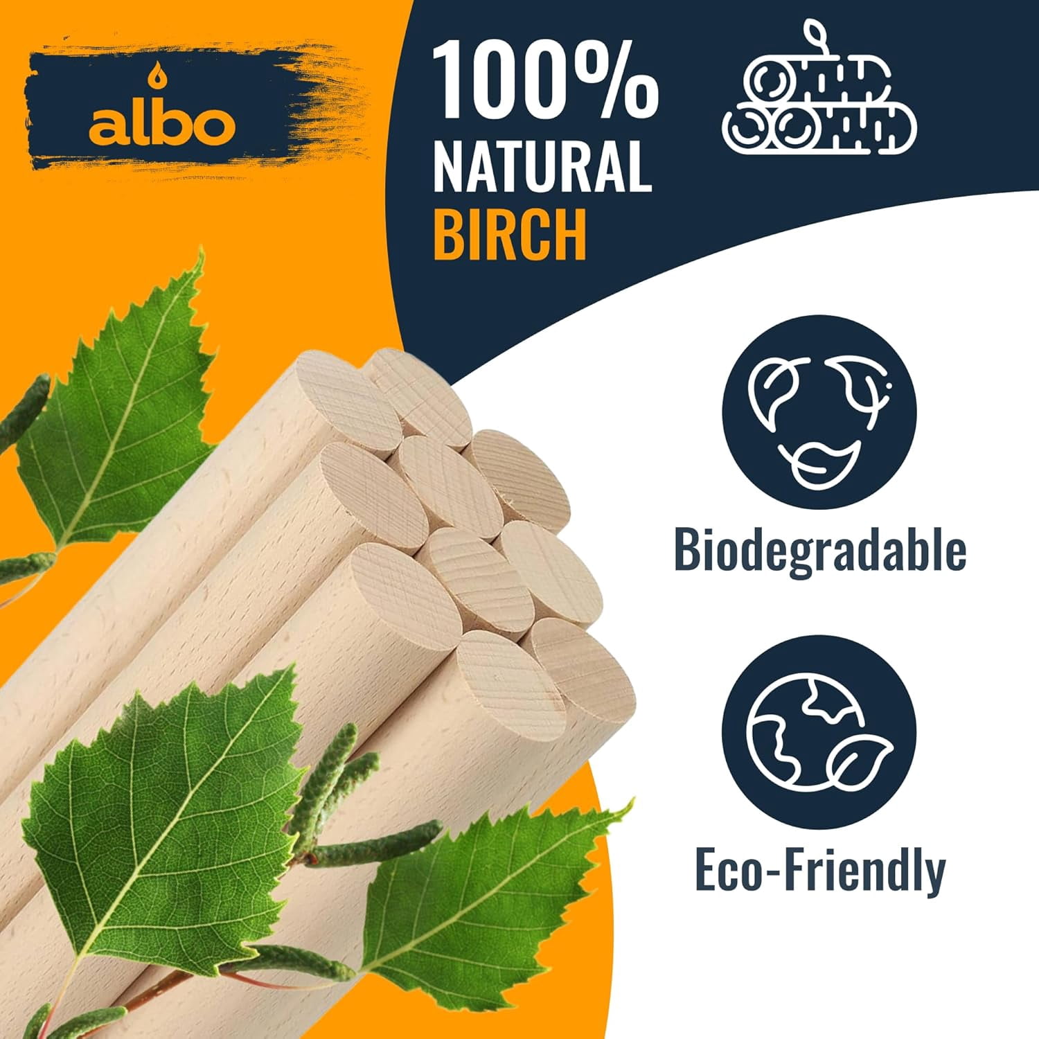 ALBO Wooden Dowel Rods - 25 Pack Birch Hardwood Round Dowel for Crafts, Furniture, DIY Projects