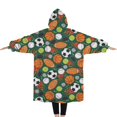 thumbnail image 2 of Oversized Wearable Blanket Hoodie,Baseball Football Pattern Sherpa Blanket Hoodie with Super Pockets,Super Warm Fuzzy Pullover for Women & Men, 2 of 6