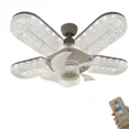 thumbnail image 1 of 12" Socket Ceiling Fan with Light, Retractable Blades, 3-Speed Dimmable LED Fan, Crystal-Effect Illumination, E27 Screw-in for Bedroom Kitchen, 1 of 6