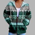 thumbnail image 2 of Women's Zip Up Hooded Jacket V Neck Fashion Printed Casual Hooded Zip Up Jacket with Pockets Loose Casual Fall Fashion Sweatshirt Outerwear, 2 of 8