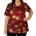 thumbnail image 5 of Stichou Christmas Scrub Tops Women Plus Size Snowflake Print Short Sleeve Nursing Uniform Holiday V-Neck Trendy Stretchy Scrub with 2 Pockets Gold 3XL, 5 of 5