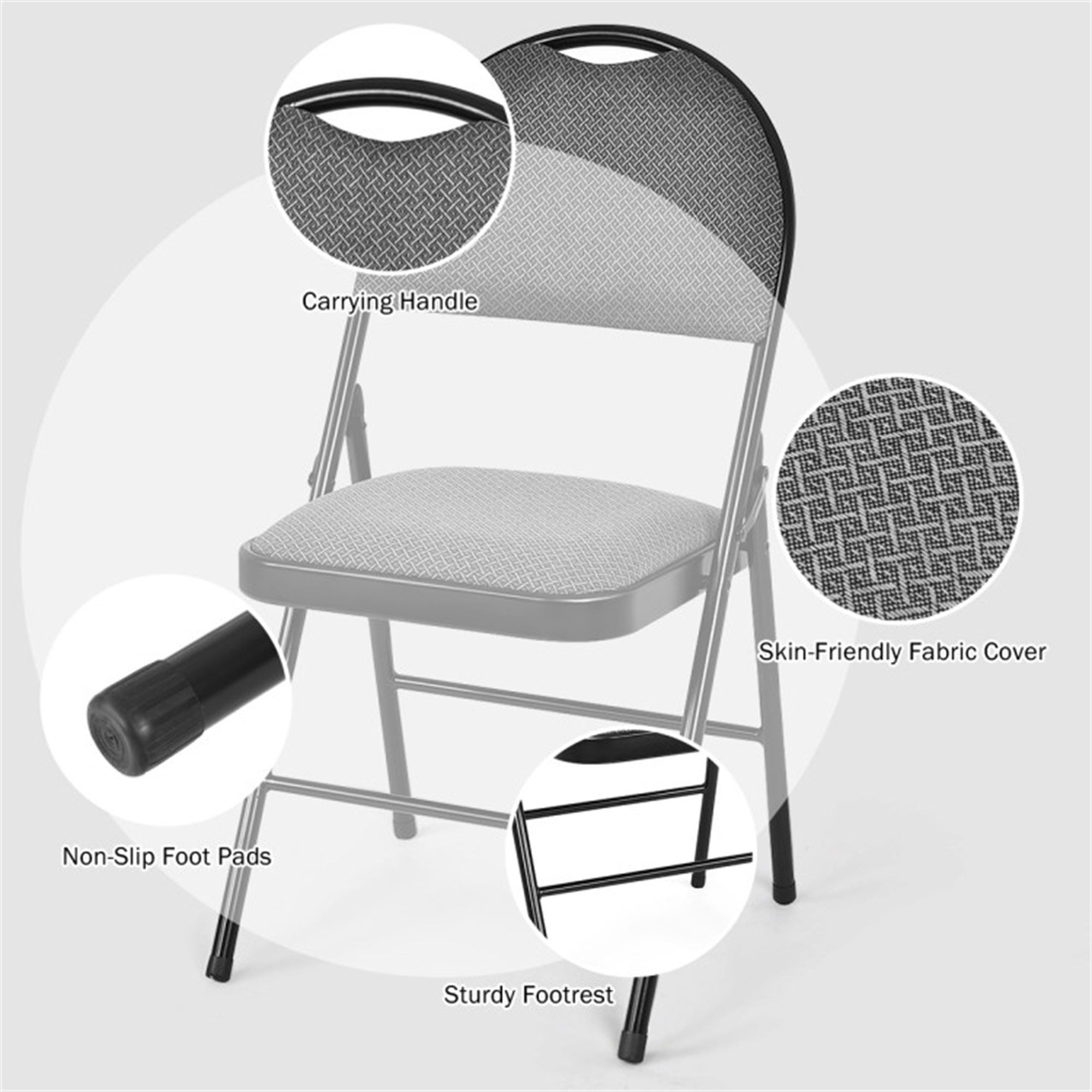 Demi Bonn 6 Pack Folding Chairs Portable Padded Office Kitchen Dining Chairs, Black