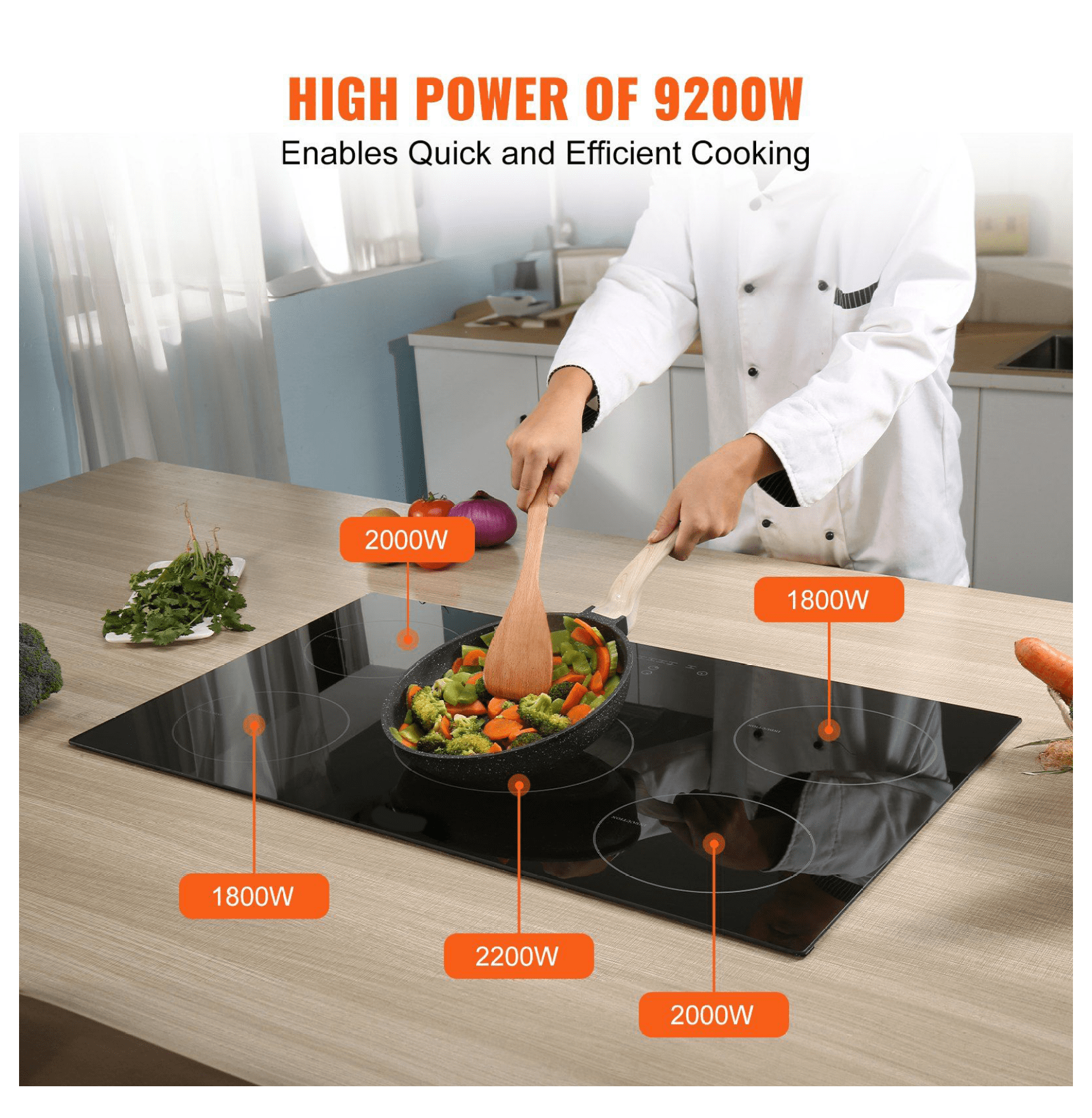 Electric Cooktop 30 inch, 5 Burners Induction Stove Top 9200W, Built-in Magnetic Cooktop with LED Touch Control, Timer, Child Lock & Overheat Protection