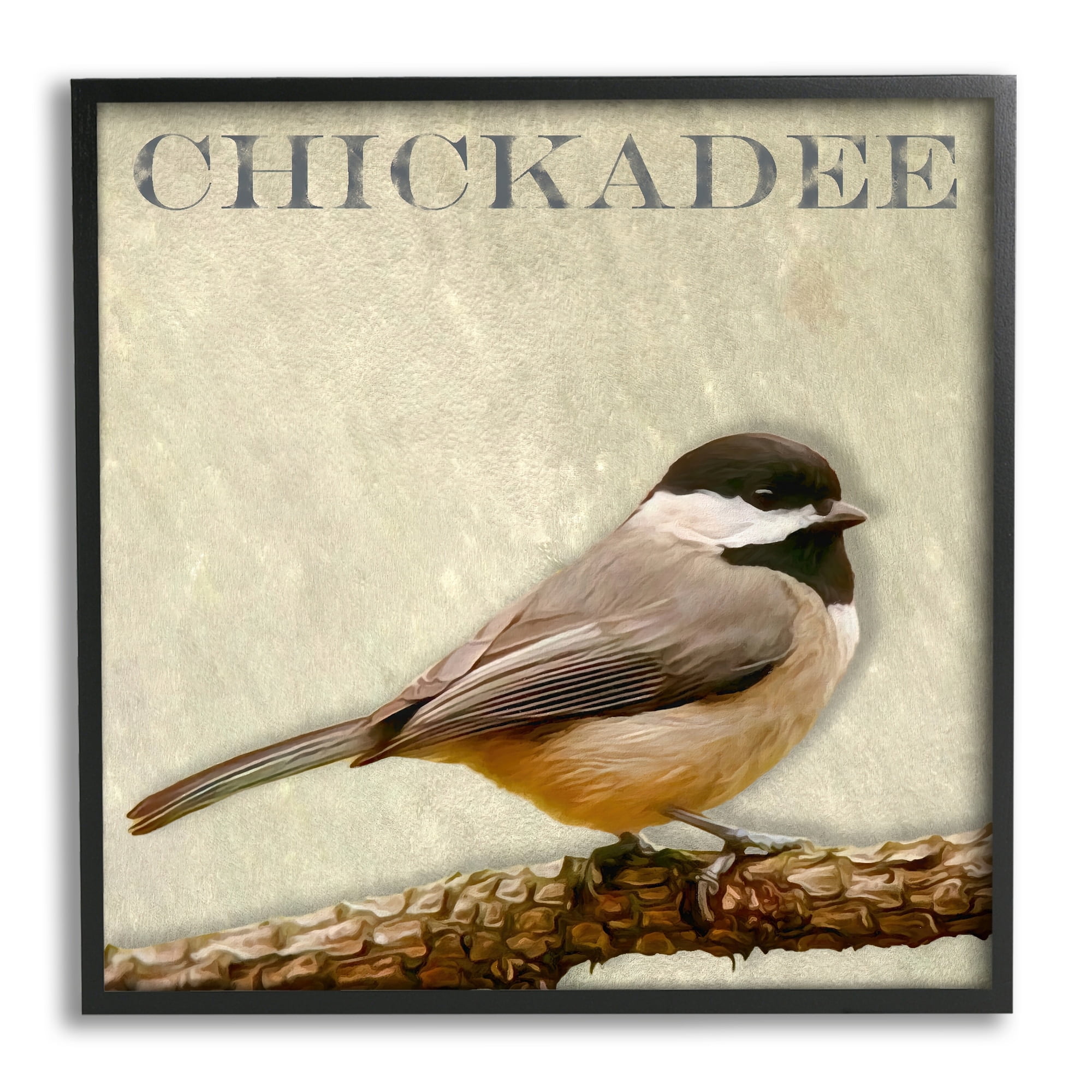 Chickadee Bird Tree Branch Text Illustration Animals & Insects Graphic Art Framed Art Print Wall Art