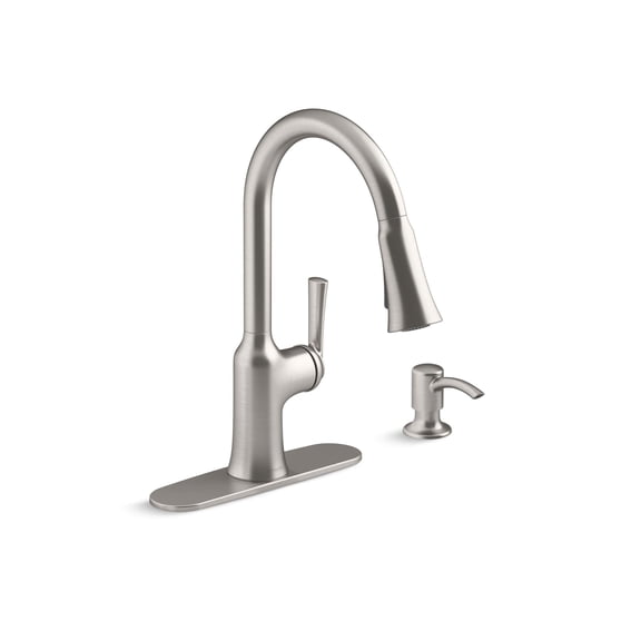 KOHLER Brynn Pull Down Kitchen Faucet, 2 function sprayhead, Magnetic Docking, Stainless Steel, K-R23089-SD-VS