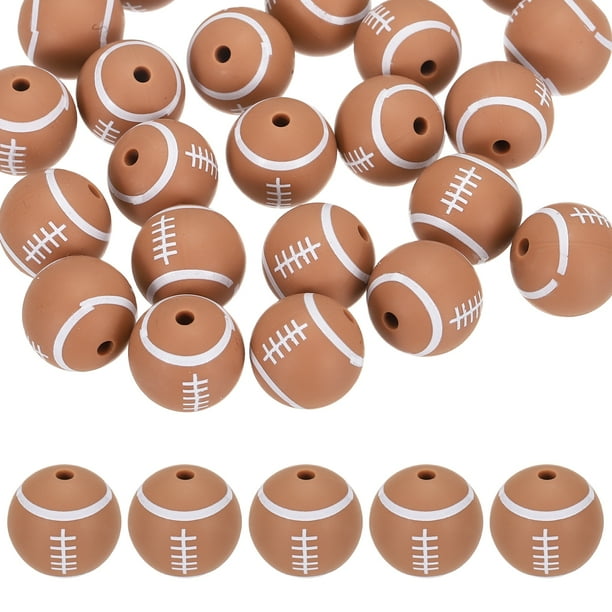 25-Pack Cuentas de Balón Deportivo 15mm Marrón Claro Redondas Sueltas de Goma Rugby para Manualidades/ Pulsera/ Collar