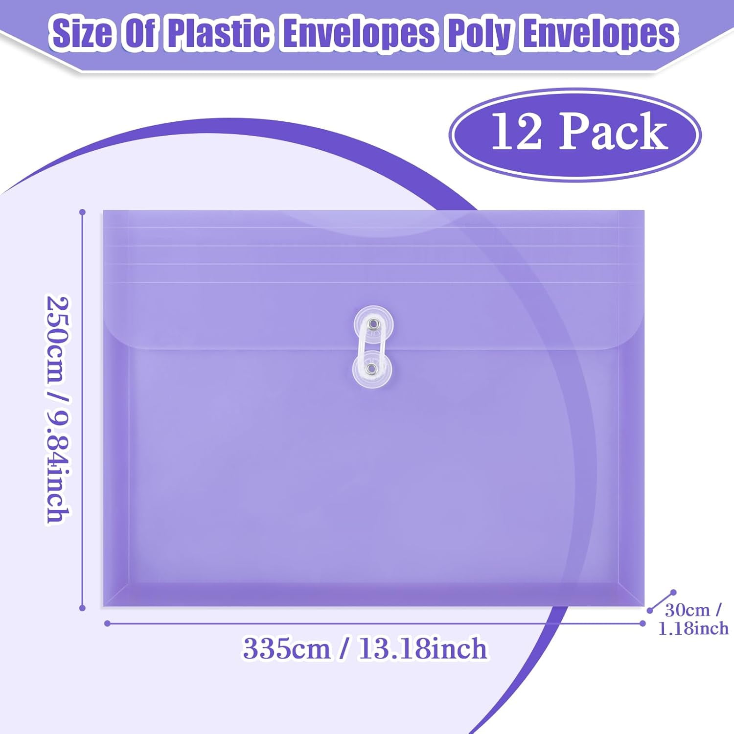 12 Pcs Letter Size Plastic Envelopes with String Closures Employee File Folders Reusable Poly Pockets Side Load Plastic Document Envelope Plastic Paper Organizer for Office School Home (Clear)