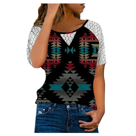 

HIMIWAY Women Fashion Flower Print V-neck Short Sleeve Workwear With Pockets Tops